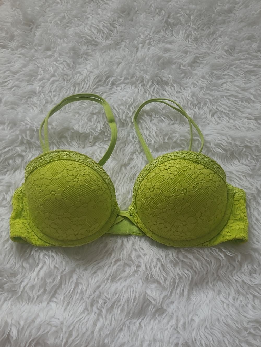 aerie Maddie Lime Green Lace Push-Up Lace Over Lay Removable Adjustable Stra 34B